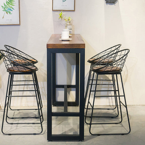 Brown Modern Style Bar Table Solid Wood and Iron with Footrest Coffee Shop Table Clearhalo 'Bar Furniture' 'Bar Tables' 'bar_tables' 'furn' 'furn_bar_tables' 'Furniture' 'furniture_bar_tables' 'Kitchen & Dining Furniture' 4598215