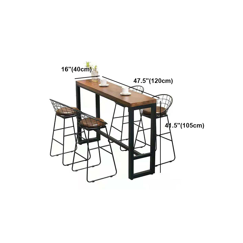 Brown Modern Style Bar Table Solid Wood and Iron with Footrest Coffee Shop Table Clearhalo 'Bar Furniture' 'Bar Tables' 'bar_tables' 'furn' 'furn_bar_tables' 'Furniture' 'furniture_bar_tables' 'Kitchen & Dining Furniture' 4598216