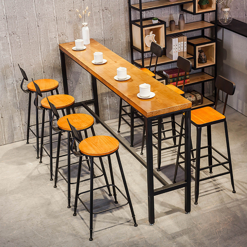Brown Modern Style Bar Table Pinewood and Iron with Footrest Coffee Shop Table 78.7"L x 15.7"W x 41.3"H Without Chairs Clearhalo 'Bar Furniture' 'Bar Tables' 'bar_tables' 'furn' 'furn_bar_tables' 'Furniture' 'furniture_bar_tables' 'Kitchen & Dining Furniture' 4598234