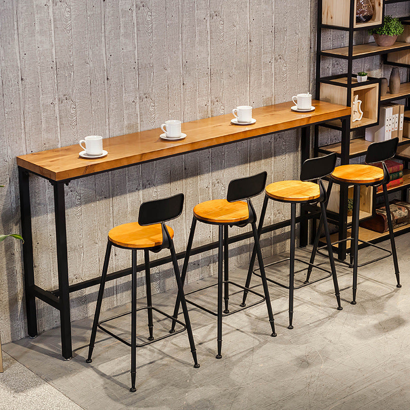 Brown Modern Style Bar Table Pinewood and Iron with Footrest Coffee Shop Table 63"L x 15.7"W x 41.3"H Without Chairs Clearhalo 'Bar Furniture' 'Bar Tables' 'bar_tables' 'furn' 'furn_bar_tables' 'Furniture' 'furniture_bar_tables' 'Kitchen & Dining Furniture' 4598236