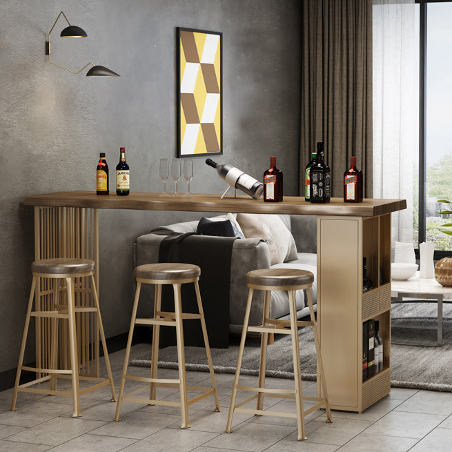 Solid Wood Pub Table with Rectangle Table Top Double Pedestal Table - 41.3" H Gold Without Chairs Clearhalo 'Bar Furniture' 'Bar Tables' 'bar_tables' 'furn' 'furn_bar_tables' 'Furniture' 'furniture_bar_tables' 'Kitchen & Dining Furniture' 4598265