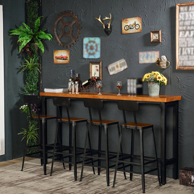 Industrial Solid Wood Pub Table with Rectangle Table Top Trestle Table - 41.3" H 94.5"L x 15.7"W x 41.3"H Without Chairs Clearhalo 'Bar Furniture' 'Bar Tables' 'bar_tables' 'furn' 'furn_bar_tables' 'Furniture' 'furniture_bar_tables' 'Kitchen & Dining Furniture' 4598294