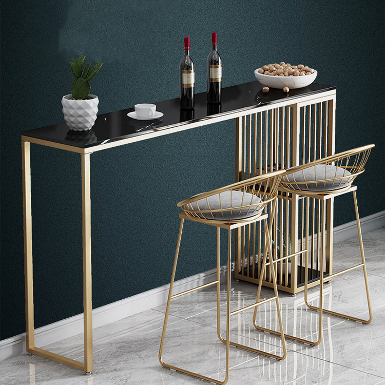 Marble Bistro Bar Desk with Rectangle Table Top Double Pedestal Table - 41.3" H Clearhalo 'Bar Furniture' 'Bar Tables' 'bar_tables' 'furn' 'furn_bar_tables' 'Furniture' 'furniture_bar_tables' 'Kitchen & Dining Furniture' 4598352