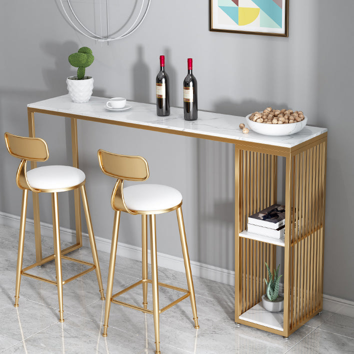 Marble Bistro Bar Desk with Rectangle Table Top Double Pedestal Table - 41.3" H Clearhalo 'Bar Furniture' 'Bar Tables' 'bar_tables' 'furn' 'furn_bar_tables' 'Furniture' 'furniture_bar_tables' 'Kitchen & Dining Furniture' 4598353