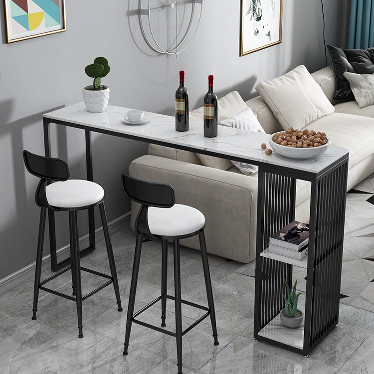 Marble Bistro Bar Desk with Rectangle Table Top Double Pedestal Table - 41.3" H Clearhalo 'Bar Furniture' 'Bar Tables' 'bar_tables' 'furn' 'furn_bar_tables' 'Furniture' 'furniture_bar_tables' 'Kitchen & Dining Furniture' 4598354