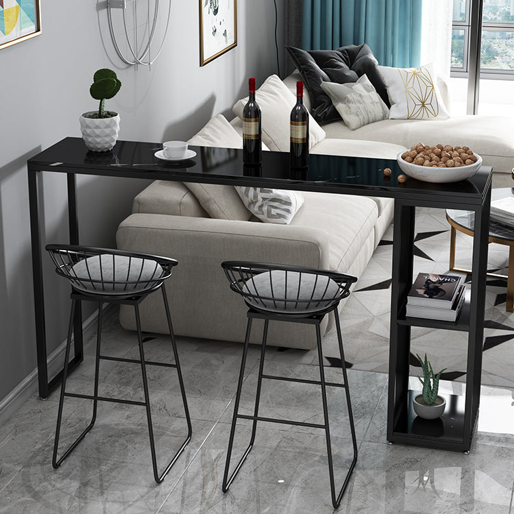 Marble Bistro Bar Desk with Rectangle Table Top Double Pedestal Table - 41.3" H Black Without Chairs Clearhalo 'Bar Furniture' 'Bar Tables' 'bar_tables' 'furn' 'furn_bar_tables' 'Furniture' 'furniture_bar_tables' 'Kitchen & Dining Furniture' 4598355
