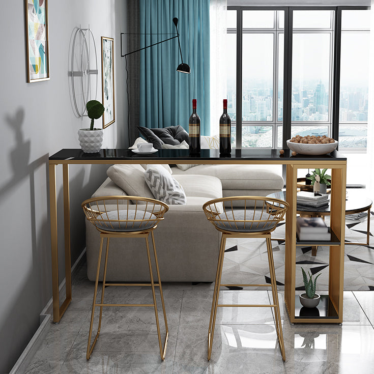 Marble Bistro Bar Desk with Rectangle Table Top Double Pedestal Table - 41.3" H Clearhalo 'Bar Furniture' 'Bar Tables' 'bar_tables' 'furn' 'furn_bar_tables' 'Furniture' 'furniture_bar_tables' 'Kitchen & Dining Furniture' 4598356
