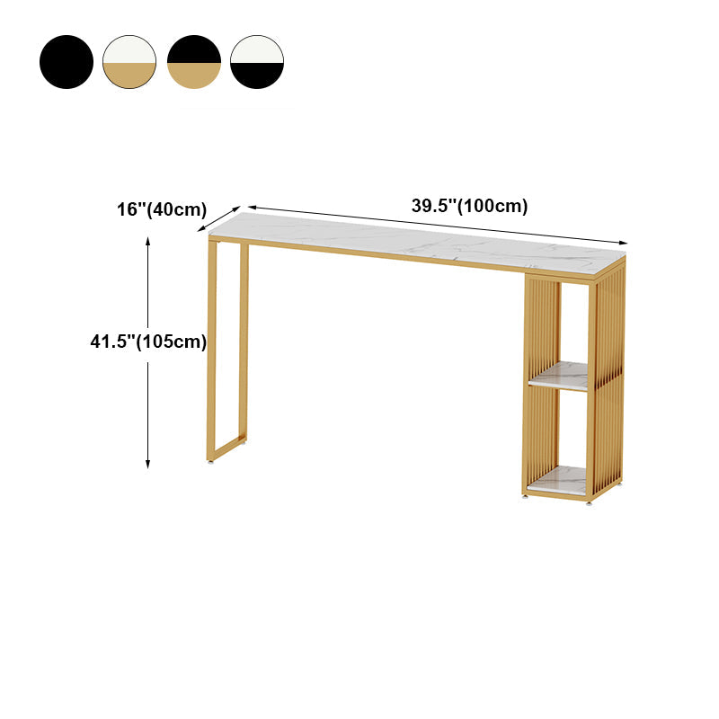 Marble Bistro Bar Desk with Rectangle Table Top Double Pedestal Table - 41.3" H Clearhalo 'Bar Furniture' 'Bar Tables' 'bar_tables' 'furn' 'furn_bar_tables' 'Furniture' 'furniture_bar_tables' 'Kitchen & Dining Furniture' 4598357