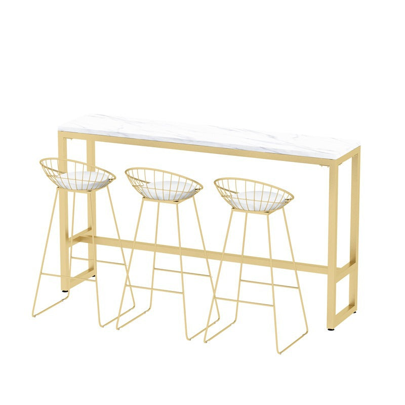 Glam Wood Counter Table with Rectangle Table Top Trestle Table - 41.3" H Faux Marble Without Chairs Clearhalo 'Bar Furniture' 'Bar Tables' 'bar_tables' 'furn' 'furn_bar_tables' 'Furniture' 'furniture_bar_tables' 'Kitchen & Dining Furniture' 4598366