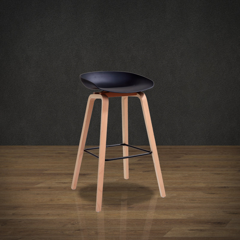 Scandinavia Style Bar-stool Wooden Legs PP Bucket Seat for Restaurant Bar Black 1 Piece Bar Stool(30"H) Clearhalo 'Bar Furniture' 'Bar Stools' 'bar_stools' 'furn' 'furn_bar_stools' 'furniture_bar_stools' 'Kitchen & Dining Furniture' 'kitchen&dining_furn' 'kitchen' 'kitchen_furn' Furniture' 4598431