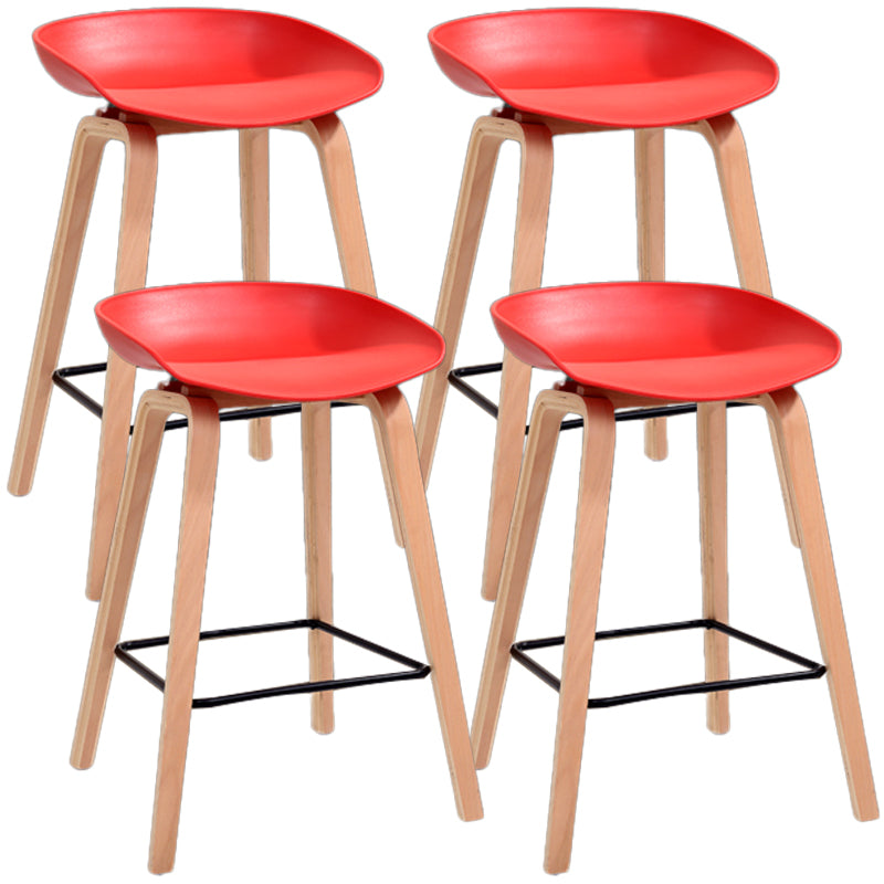 Scandinavia Style Bar-stool Wooden Legs PP Bucket Seat for Restaurant Bar Red 4 Piece Set Counter Stool(26"H) Clearhalo 'Bar Furniture' 'Bar Stools' 'bar_stools' 'furn' 'furn_bar_stools' 'furniture_bar_stools' 'Kitchen & Dining Furniture' 'kitchen&dining_furn' 'kitchen' 'kitchen_furn' Furniture' 4598445