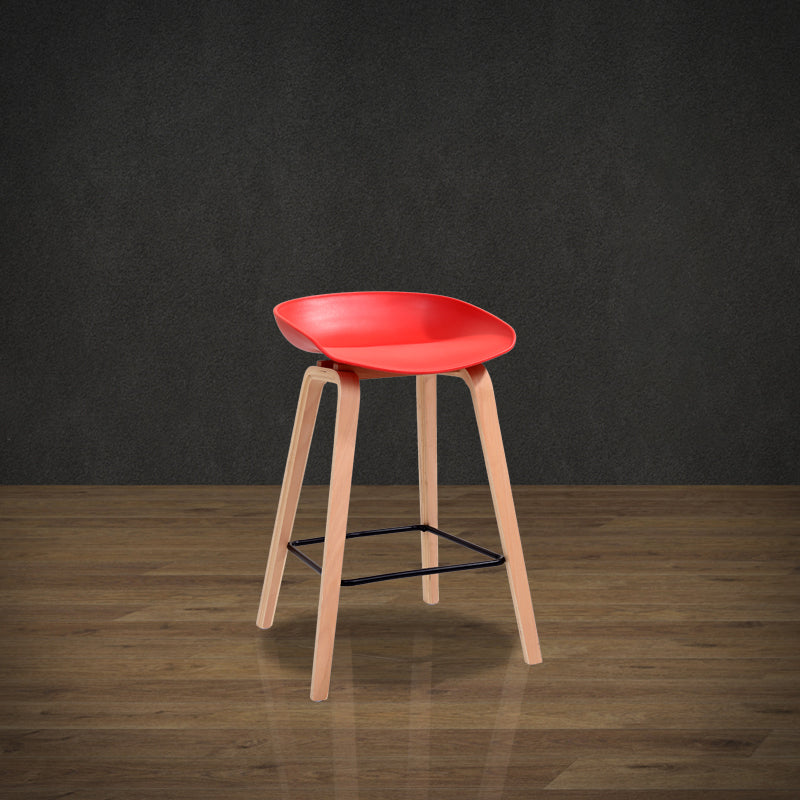 Scandinavia Style Bar-stool Wooden Legs PP Bucket Seat for Restaurant Bar Red 1 Piece Counter Stool(26"H) Clearhalo 'Bar Furniture' 'Bar Stools' 'bar_stools' 'furn' 'furn_bar_stools' 'furniture_bar_stools' 'Kitchen & Dining Furniture' 'kitchen&dining_furn' 'kitchen' 'kitchen_furn' Furniture' 4598446
