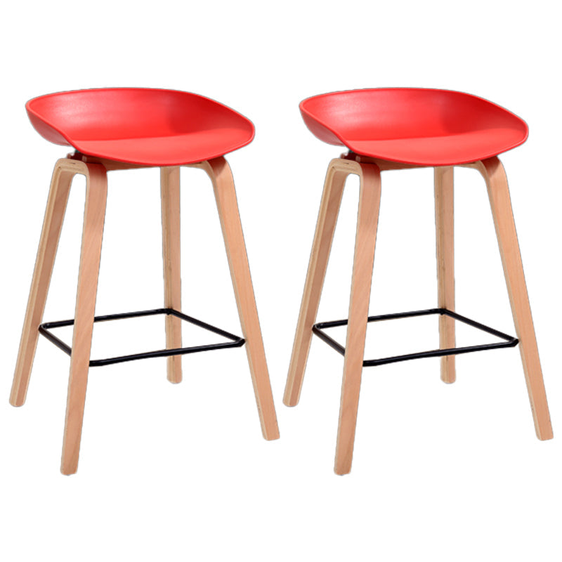 Scandinavia Style Bar-stool Wooden Legs PP Bucket Seat for Restaurant Bar Red 2 Piece Set Counter Stool(26"H) Clearhalo 'Bar Furniture' 'Bar Stools' 'bar_stools' 'furn' 'furn_bar_stools' 'furniture_bar_stools' 'Kitchen & Dining Furniture' 'kitchen&dining_furn' 'kitchen' 'kitchen_furn' Furniture' 4598447