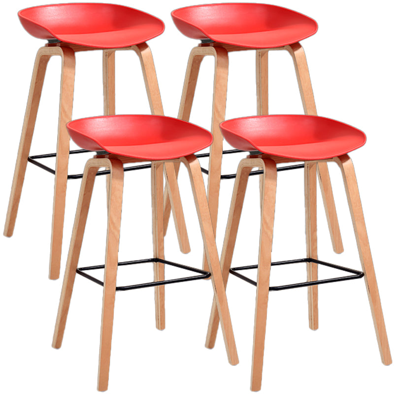 Scandinavia Style Bar-stool Wooden Legs PP Bucket Seat for Restaurant Bar Red 4 Piece Set Bar Stool(30"H) Clearhalo 'Bar Furniture' 'Bar Stools' 'bar_stools' 'furn' 'furn_bar_stools' 'furniture_bar_stools' 'Kitchen & Dining Furniture' 'kitchen&dining_furn' 'kitchen' 'kitchen_furn' Furniture' 4598448