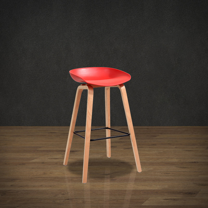 Scandinavia Style Bar-stool Wooden Legs PP Bucket Seat for Restaurant Bar Red 1 Piece Bar Stool(30"H) Clearhalo 'Bar Furniture' 'Bar Stools' 'bar_stools' 'furn' 'furn_bar_stools' 'furniture_bar_stools' 'Kitchen & Dining Furniture' 'kitchen&dining_furn' 'kitchen' 'kitchen_furn' Furniture' 4598449