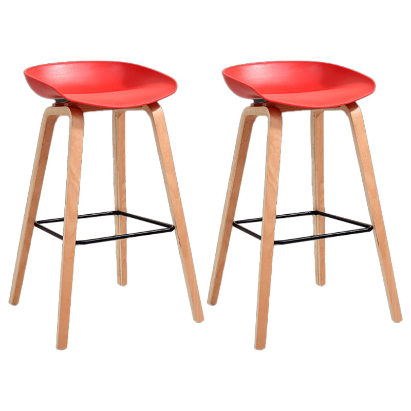 Scandinavia Style Bar-stool Wooden Legs PP Bucket Seat for Restaurant Bar Red 2 Piece Set Bar Stool(30"H) Clearhalo 'Bar Furniture' 'Bar Stools' 'bar_stools' 'furn' 'furn_bar_stools' 'furniture_bar_stools' 'Kitchen & Dining Furniture' 'kitchen&dining_furn' 'kitchen' 'kitchen_furn' Furniture' 4598450