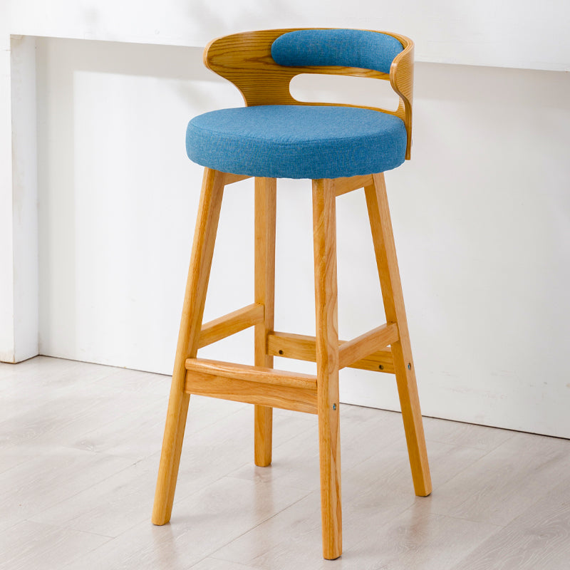 Scandinavian Style Bar-stool with Wooden Legs Round Seat Counter Stool for Kitchen Bar Blue 1 Piece Bar Stool(30"H) Clearhalo 'Bar Furniture' 'Bar Stools' 'bar_stools' 'furn' 'furn_bar_stools' 'furniture_bar_stools' 'Kitchen & Dining Furniture' 'kitchen&dining_furn' 'kitchen' 'kitchen_furn' Furniture' 4598578