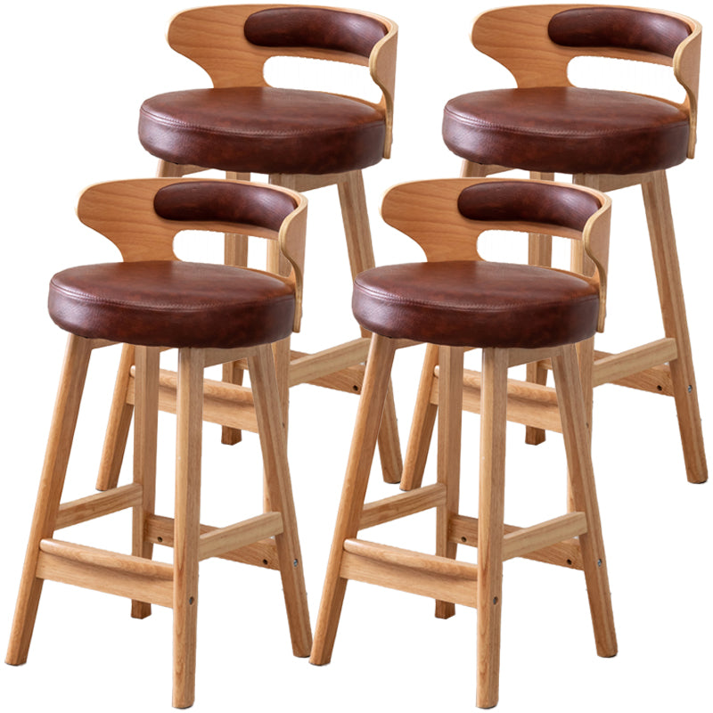 Scandinavian Style Bar-stool with Wooden Legs Round Seat Counter Stool for Kitchen Bar Brown 4 Piece Set Counter Stool(26"H) Clearhalo 'Bar Furniture' 'Bar Stools' 'bar_stools' 'furn' 'furn_bar_stools' 'furniture_bar_stools' 'Kitchen & Dining Furniture' 'kitchen&dining_furn' 'kitchen' 'kitchen_furn' Furniture' 4598592