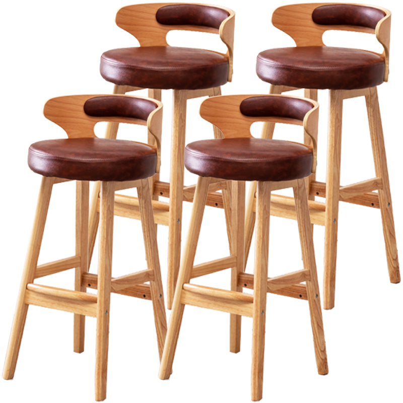 Scandinavian Style Bar-stool with Wooden Legs Round Seat Counter Stool for Kitchen Bar Brown 4 Piece Set Bar Stool(30"H) Clearhalo 'Bar Furniture' 'Bar Stools' 'bar_stools' 'furn' 'furn_bar_stools' 'furniture_bar_stools' 'Kitchen & Dining Furniture' 'kitchen&dining_furn' 'kitchen' 'kitchen_furn' Furniture' 4598595