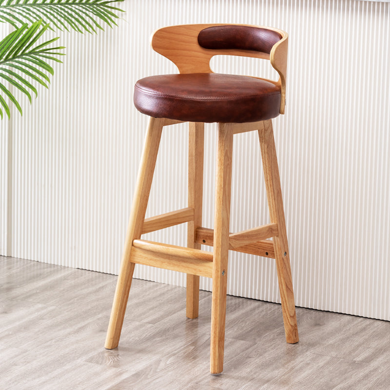 Scandinavian Style Bar-stool with Wooden Legs Round Seat Counter Stool for Kitchen Bar Brown 1 Piece Bar Stool(30"H) Clearhalo 'Bar Furniture' 'Bar Stools' 'bar_stools' 'furn' 'furn_bar_stools' 'furniture_bar_stools' 'Kitchen & Dining Furniture' 'kitchen&dining_furn' 'kitchen' 'kitchen_furn' Furniture' 4598596