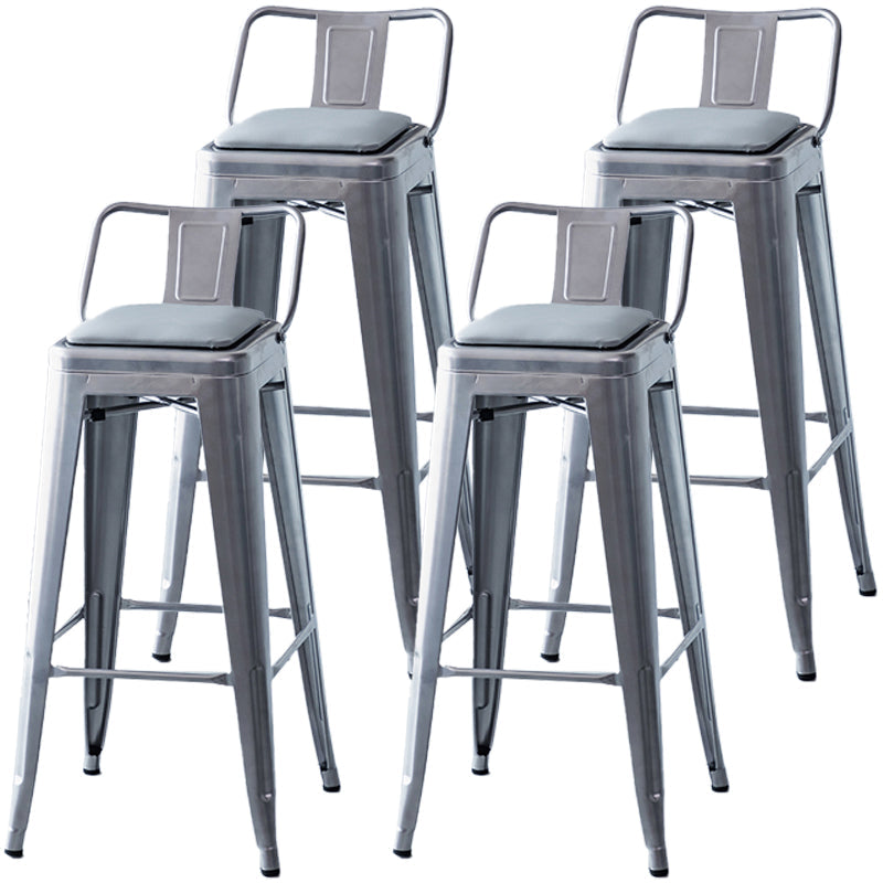 Industrial Backrest Bar Stool Metal and Leather Bar Stool with Iron Legs Leather Silver 4 Piece Set Clearhalo 'Bar Furniture' 'Bar Stools' 'bar_stools' 'furn' 'furn_bar_stools' 'furniture_bar_stools' 'Kitchen & Dining Furniture' 'kitchen&dining_furn' 'kitchen' 'kitchen_furn' Furniture' 4598640