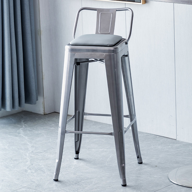 Industrial Backrest Bar Stool Metal and Leather Bar Stool with Iron Legs Leather Silver 1 Piece Clearhalo 'Bar Furniture' 'Bar Stools' 'bar_stools' 'furn' 'furn_bar_stools' 'furniture_bar_stools' 'Kitchen & Dining Furniture' 'kitchen&dining_furn' 'kitchen' 'kitchen_furn' Furniture' 4598641