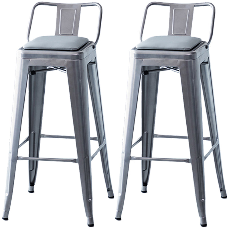 Industrial Backrest Bar Stool Metal and Leather Bar Stool with Iron Legs Leather Silver 2 Piece Set Clearhalo 'Bar Furniture' 'Bar Stools' 'bar_stools' 'furn' 'furn_bar_stools' 'furniture_bar_stools' 'Kitchen & Dining Furniture' 'kitchen&dining_furn' 'kitchen' 'kitchen_furn' Furniture' 4598642