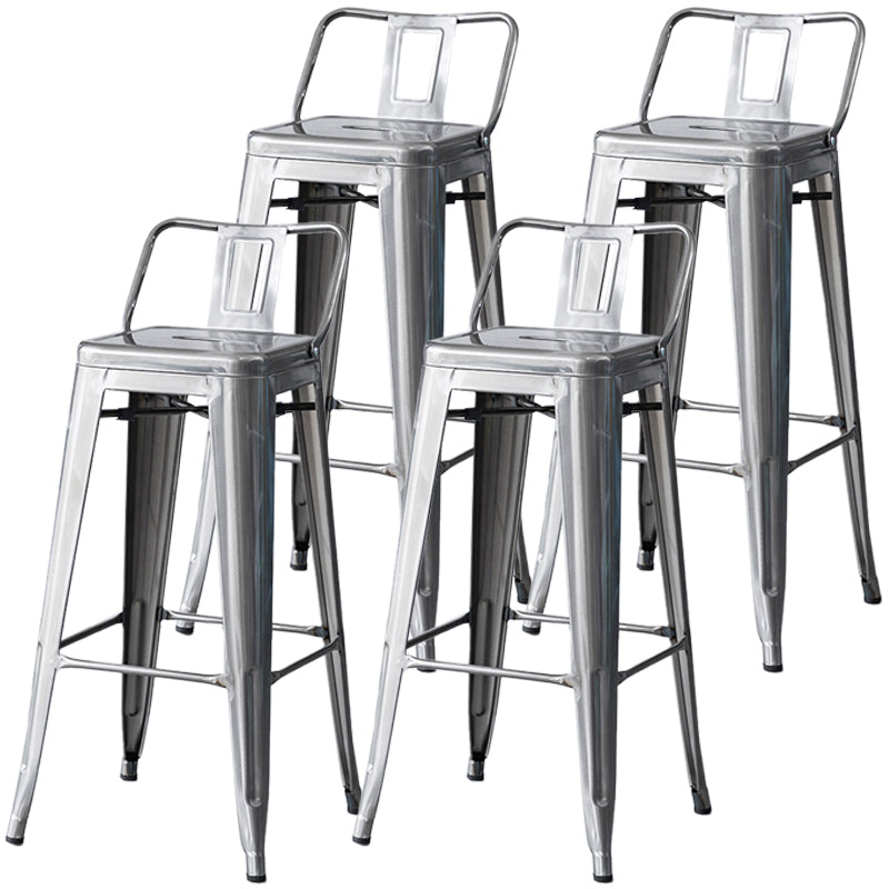 Industrial Backrest Bar Stool Metal and Leather Bar Stool with Iron Legs Metal Silver 4 Piece Set Clearhalo 'Bar Furniture' 'Bar Stools' 'bar_stools' 'furn' 'furn_bar_stools' 'furniture_bar_stools' 'Kitchen & Dining Furniture' 'kitchen&dining_furn' 'kitchen' 'kitchen_furn' Furniture' 4598643