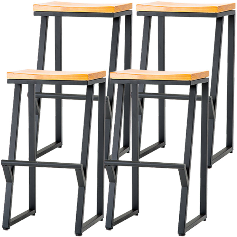 Industrial Style Bar Stool Iron and Solid Wood Square Seat Counter Height Stools 4 Piece Set Bar Stool (28" H) Clearhalo 'Bar Furniture' 'Bar Stools' 'bar_stools' 'furn' 'furn_bar_stools' 'furniture_bar_stools' 'Kitchen & Dining Furniture' 'kitchen&dining_furn' 'kitchen' 'kitchen_furn' Furniture' 4598805