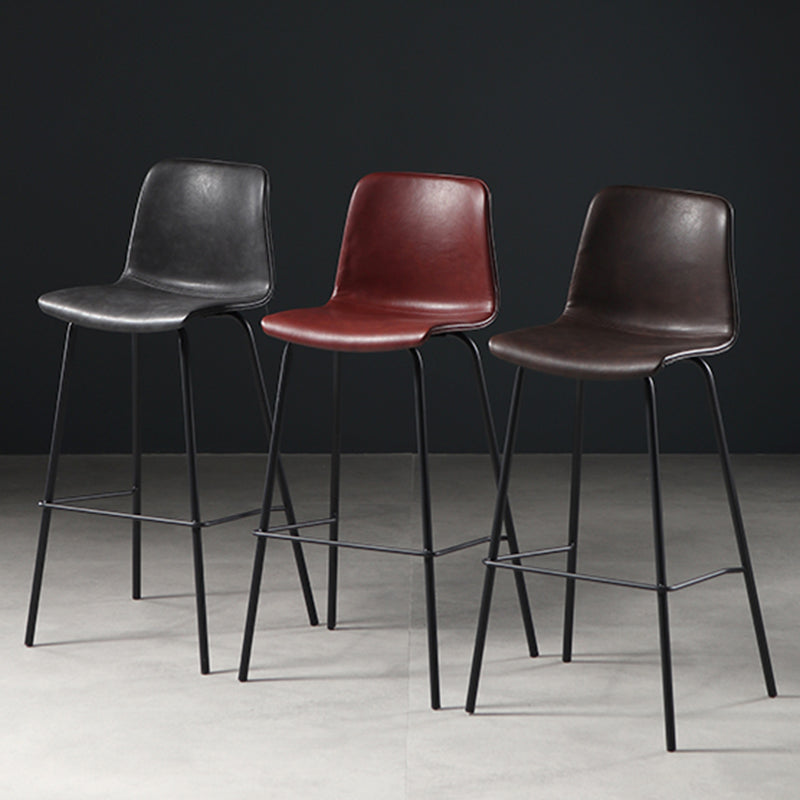 Distressed Leather Simple Barstool Nordic Indoor Tall Stool with Bucket Seat Clearhalo 'Bar Furniture' 'Bar Stools' 'bar_stools' 'furn' 'furn_bar_stools' 'furniture_bar_stools' 'Kitchen & Dining Furniture' 'kitchen&dining_furn' 'kitchen' 'kitchen_furn' Furniture' 4599014