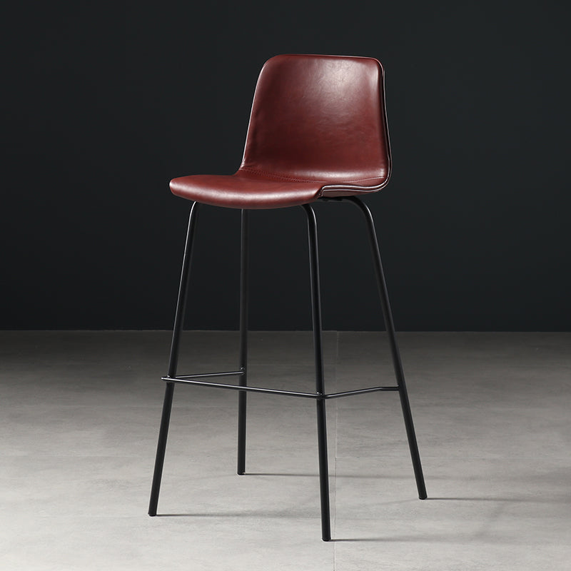 Distressed Leather Simple Barstool Nordic Indoor Tall Stool with Bucket Seat Burgundy 1 Piece Counter Stool(26"H) Clearhalo 'Bar Furniture' 'Bar Stools' 'bar_stools' 'furn' 'furn_bar_stools' 'furniture_bar_stools' 'Kitchen & Dining Furniture' 'kitchen&dining_furn' 'kitchen' 'kitchen_furn' Furniture' 4599031
