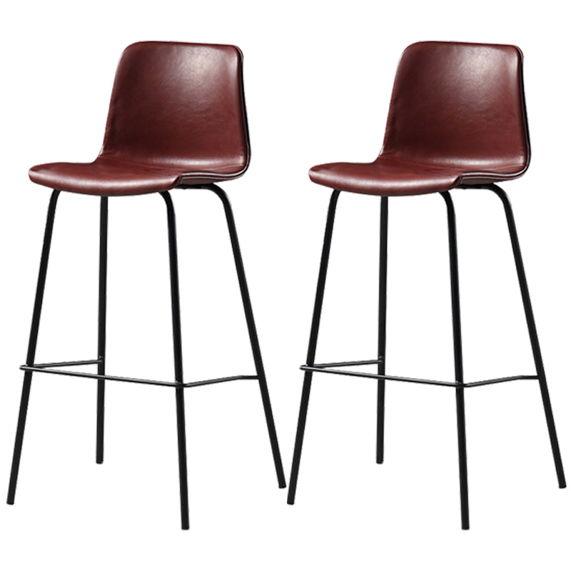 Distressed Leather Simple Barstool Nordic Indoor Tall Stool with Bucket Seat Burgundy 2 Piece Set Counter Stool(26"H) Clearhalo 'Bar Furniture' 'Bar Stools' 'bar_stools' 'furn' 'furn_bar_stools' 'furniture_bar_stools' 'Kitchen & Dining Furniture' 'kitchen&dining_furn' 'kitchen' 'kitchen_furn' Furniture' 4599032