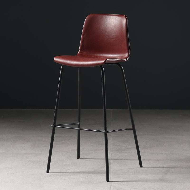 Distressed Leather Simple Barstool Nordic Indoor Tall Stool with Bucket Seat Burgundy 1 Piece Bar Stool(30"H) Clearhalo 'Bar Furniture' 'Bar Stools' 'bar_stools' 'furn' 'furn_bar_stools' 'furniture_bar_stools' 'Kitchen & Dining Furniture' 'kitchen&dining_furn' 'kitchen' 'kitchen_furn' Furniture' 4599034
