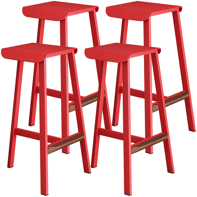 Industrial Metal Backless Simple Barstool 26" H Indoor Tall Stool with Square Seat Red 4 Piece Set Clearhalo 'Bar Furniture' 'Bar Stools' 'bar_stools' 'furn' 'furn_bar_stools' 'furniture_bar_stools' 'Kitchen & Dining Furniture' 'kitchen&dining_furn' 'kitchen' 'kitchen_furn' Furniture' 4599051