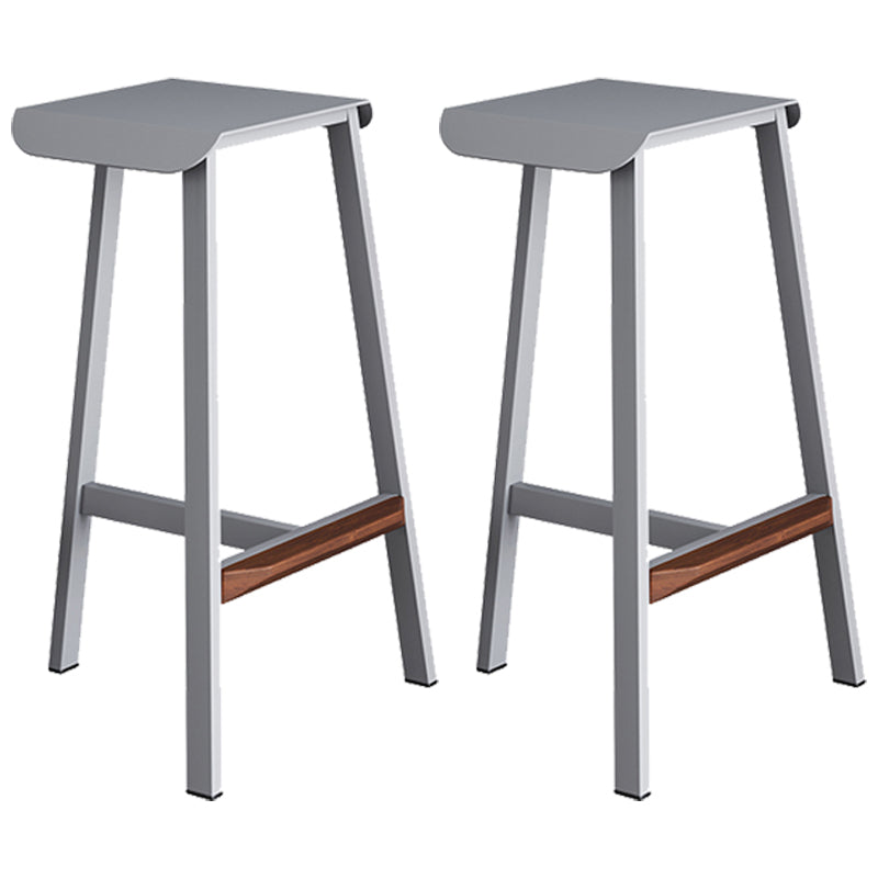 Industrial Metal Backless Simple Barstool 26" H Indoor Tall Stool with Square Seat Grey 2 Piece Set Clearhalo 'Bar Furniture' 'Bar Stools' 'bar_stools' 'furn' 'furn_bar_stools' 'furniture_bar_stools' 'Kitchen & Dining Furniture' 'kitchen&dining_furn' 'kitchen' 'kitchen_furn' Furniture' 4599066