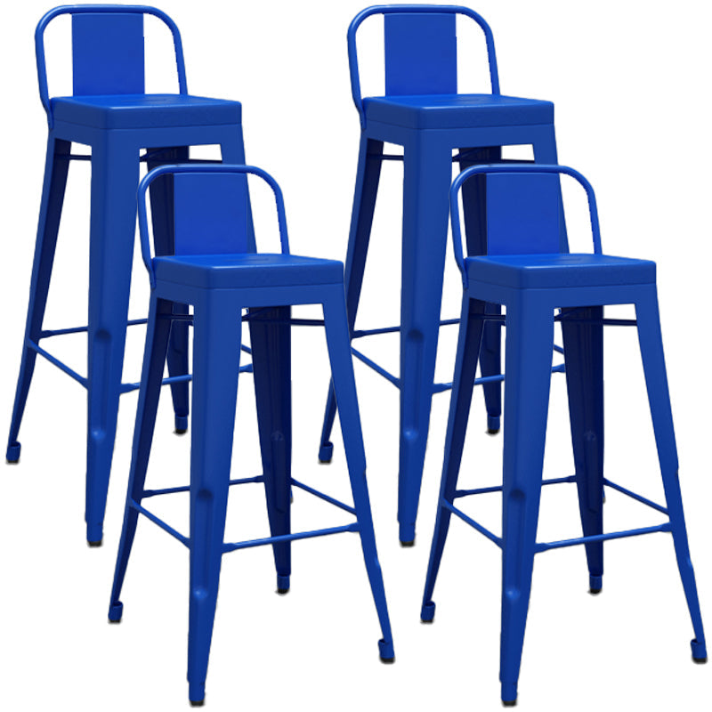Industrial Iron Low Back Barstool Simple Indoor Tall Stool with Square Seat Blue 4 Piece Set Clearhalo 'Bar Furniture' 'Bar Stools' 'bar_stools' 'furn' 'furn_bar_stools' 'furniture_bar_stools' 'Kitchen & Dining Furniture' 'kitchen&dining_furn' 'kitchen' 'kitchen_furn' Furniture' 4599132