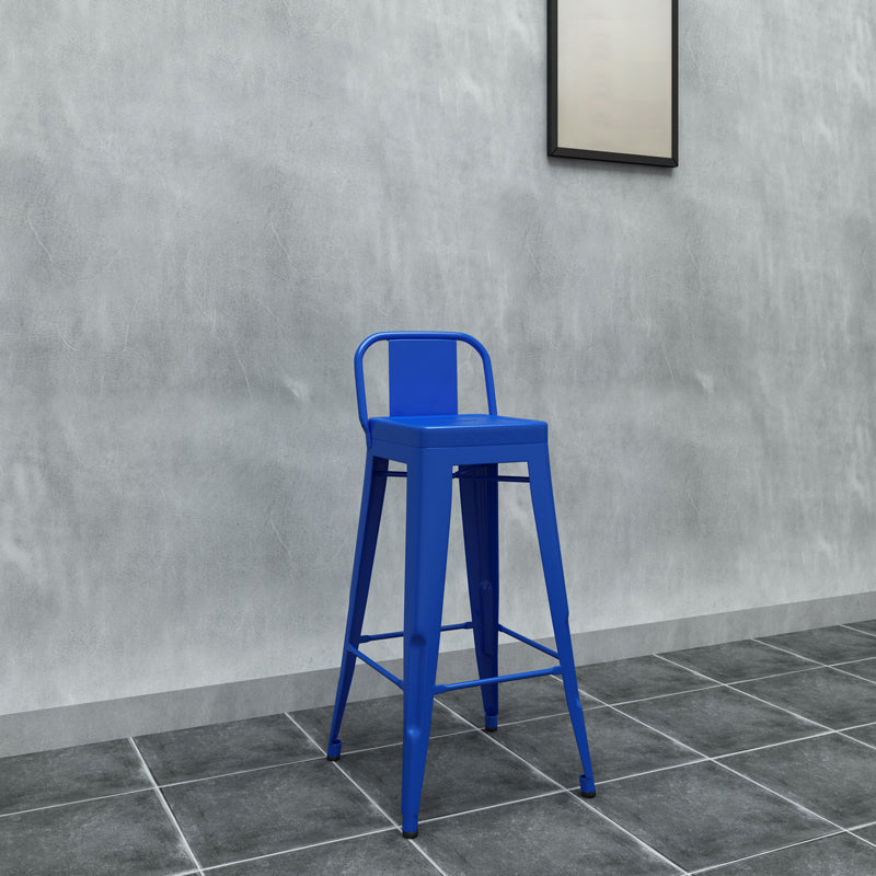 Industrial Iron Low Back Barstool Simple Indoor Tall Stool with Square Seat Blue 1 Piece Clearhalo 'Bar Furniture' 'Bar Stools' 'bar_stools' 'furn' 'furn_bar_stools' 'furniture_bar_stools' 'Kitchen & Dining Furniture' 'kitchen&dining_furn' 'kitchen' 'kitchen_furn' Furniture' 4599133