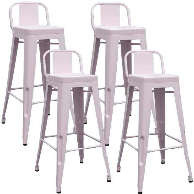 Industrial Iron Low Back Barstool Simple Indoor Tall Stool with Square Seat Pink 4 Piece Set Clearhalo 'Bar Furniture' 'Bar Stools' 'bar_stools' 'furn' 'furn_bar_stools' 'furniture_bar_stools' 'Kitchen & Dining Furniture' 'kitchen&dining_furn' 'kitchen' 'kitchen_furn' Furniture' 4599143