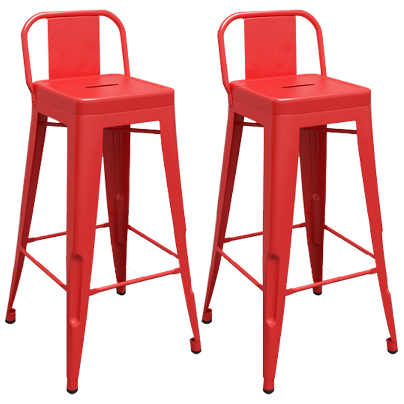 Industrial Iron Low Back Barstool Simple Indoor Tall Stool with Square Seat Red 2 Piece Set Clearhalo 'Bar Furniture' 'Bar Stools' 'bar_stools' 'furn' 'furn_bar_stools' 'furniture_bar_stools' 'Kitchen & Dining Furniture' 'kitchen&dining_furn' 'kitchen' 'kitchen_furn' Furniture' 4599151