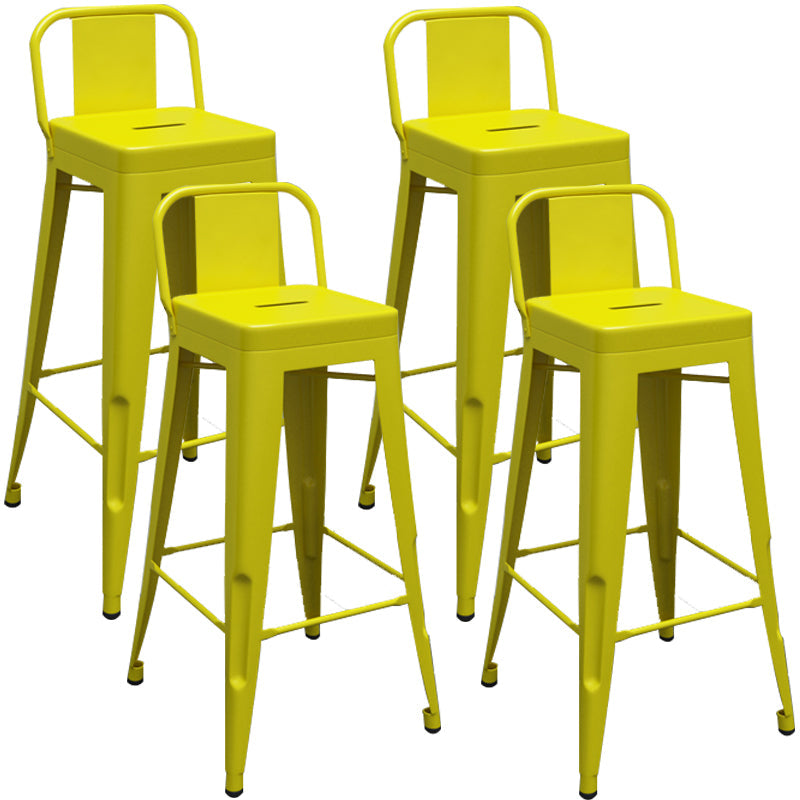 Industrial Iron Low Back Barstool Simple Indoor Tall Stool with Square Seat Yellow 4 Piece Set Clearhalo 'Bar Furniture' 'Bar Stools' 'bar_stools' 'furn' 'furn_bar_stools' 'furniture_bar_stools' 'Kitchen & Dining Furniture' 'kitchen&dining_furn' 'kitchen' 'kitchen_furn' Furniture' 4599152