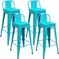 Industrial Iron Low Back Barstool Simple Indoor Tall Stool with Square Seat Light Blue 4 Piece Set Clearhalo 'Bar Furniture' 'Bar Stools' 'bar_stools' 'furn' 'furn_bar_stools' 'furniture_bar_stools' 'Kitchen & Dining Furniture' 'kitchen&dining_furn' 'kitchen' 'kitchen_furn' Furniture' 4599161