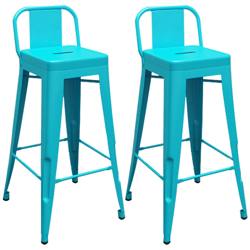 Industrial Iron Low Back Barstool Simple Indoor Tall Stool with Square Seat Light Blue 2 Piece Set Clearhalo 'Bar Furniture' 'Bar Stools' 'bar_stools' 'furn' 'furn_bar_stools' 'furniture_bar_stools' 'Kitchen & Dining Furniture' 'kitchen&dining_furn' 'kitchen' 'kitchen_furn' Furniture' 4599163