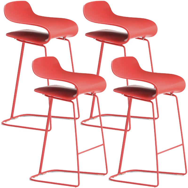 Nordic Simple Low Back Barstool Indoor Iron Tall Stool with Plastic Seat Red 4 Piece Set Counter Stool(26"H) Clearhalo 'Bar Furniture' 'Bar Stools' 'bar_stools' 'furn' 'furn_bar_stools' 'furniture_bar_stools' 'Kitchen & Dining Furniture' 'kitchen&dining_furn' 'kitchen' 'kitchen_furn' Furniture' 4599282