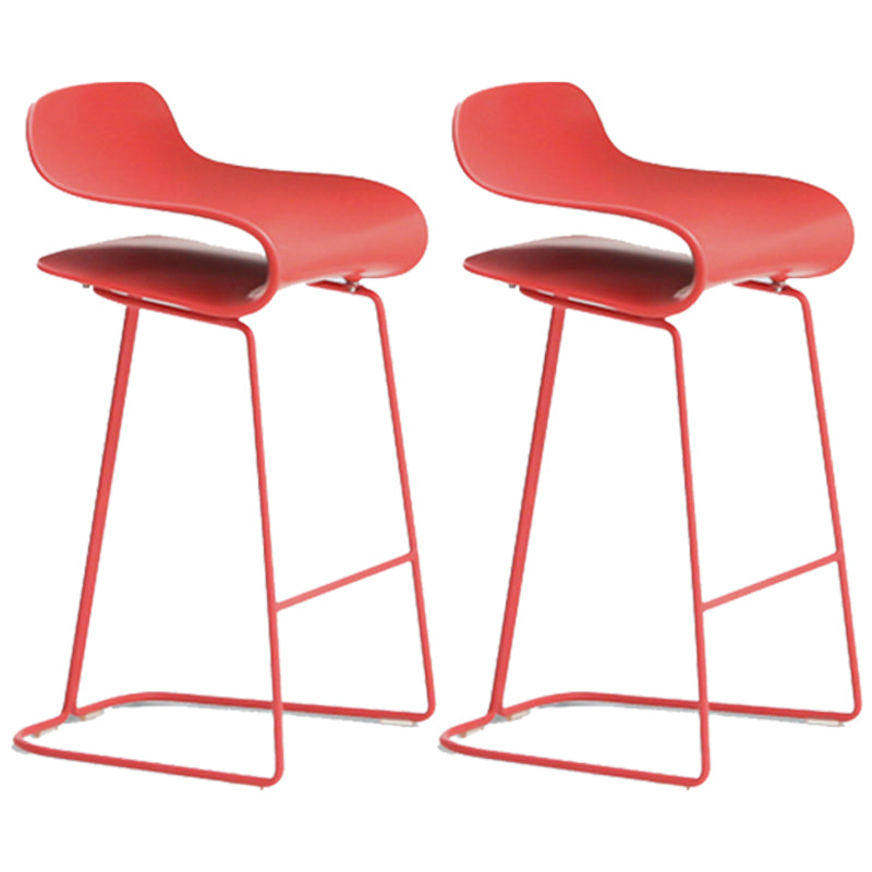 Nordic Simple Low Back Barstool Indoor Iron Tall Stool with Plastic Seat Red 2 Piece Set Counter Stool(26"H) Clearhalo 'Bar Furniture' 'Bar Stools' 'bar_stools' 'furn' 'furn_bar_stools' 'furniture_bar_stools' 'Kitchen & Dining Furniture' 'kitchen&dining_furn' 'kitchen' 'kitchen_furn' Furniture' 4599285