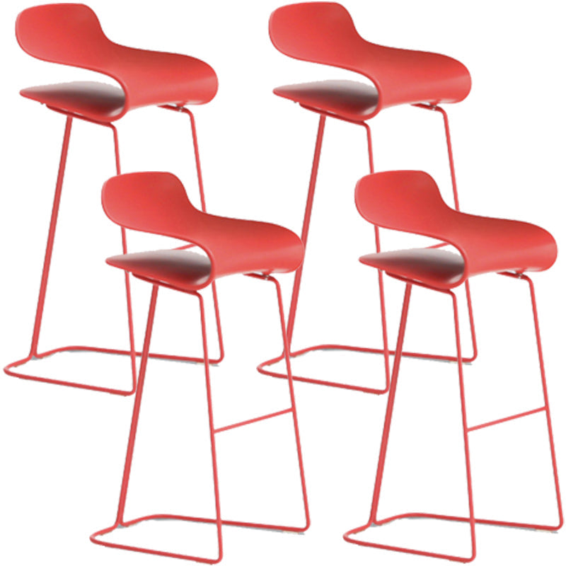 Nordic Simple Low Back Barstool Indoor Iron Tall Stool with Plastic Seat Red 4 Piece Set Bar Stool(30"H) Clearhalo 'Bar Furniture' 'Bar Stools' 'bar_stools' 'furn' 'furn_bar_stools' 'furniture_bar_stools' 'Kitchen & Dining Furniture' 'kitchen&dining_furn' 'kitchen' 'kitchen_furn' Furniture' 4599288
