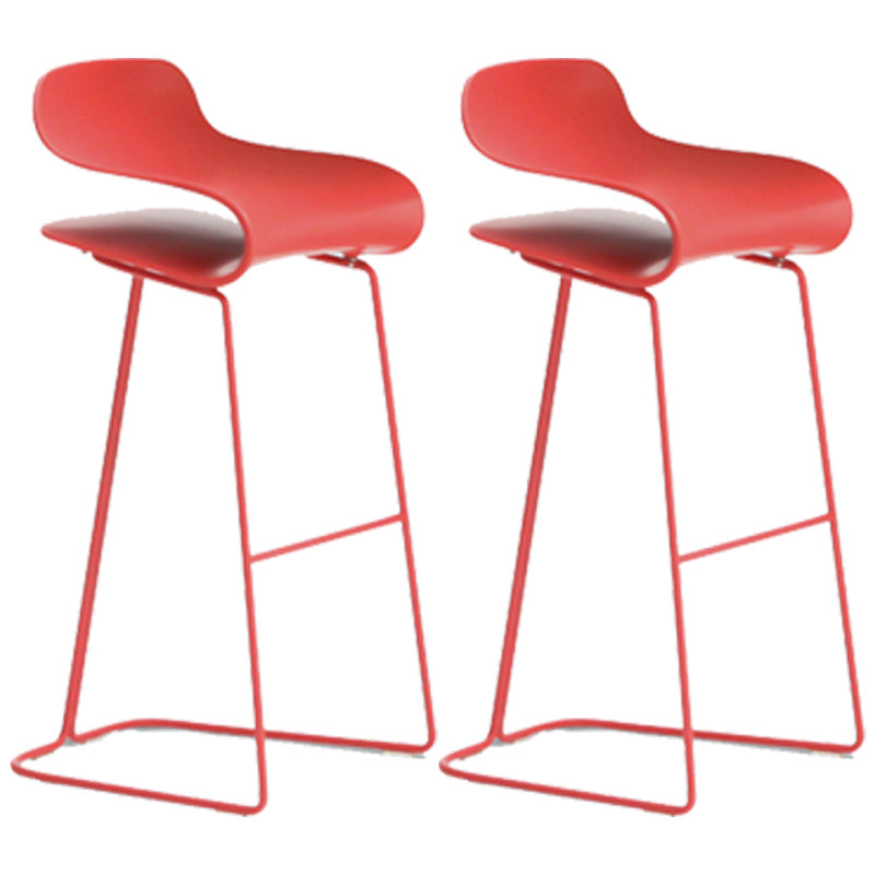Nordic Simple Low Back Barstool Indoor Iron Tall Stool with Plastic Seat Red 2 Piece Set Bar Stool(30"H) Clearhalo 'Bar Furniture' 'Bar Stools' 'bar_stools' 'furn' 'furn_bar_stools' 'furniture_bar_stools' 'Kitchen & Dining Furniture' 'kitchen&dining_furn' 'kitchen' 'kitchen_furn' Furniture' 4599292