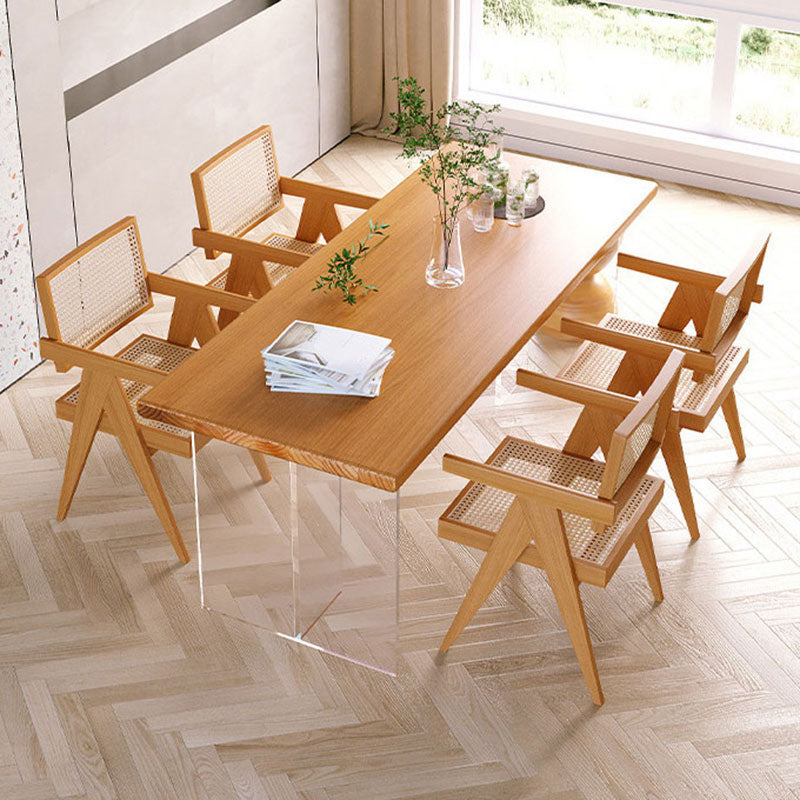 Modern Rectangular Dining Set Solid Wood and Acrylic 1/2/5 Pieces Natural Table and Chairs 5 Pieces: Table, 4 Chairs Clearhalo 'Dining Room Sets' 'Dining Tables & Seating' 'dining_room_set' 'furn' 'furn_dining_room_set' 'Furniture' 'furniture_dining_room_set' 'Kitchen & Dining Furniture' 'kitchen&dining_furn' 'kitchen' 4599368