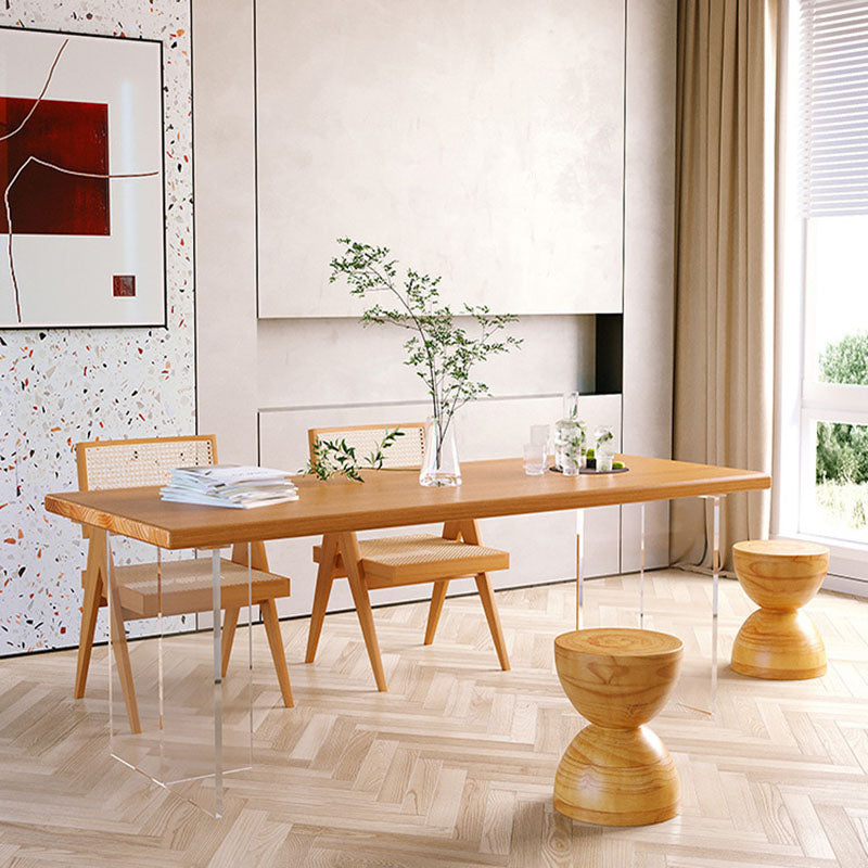 Modern Rectangular Dining Set Solid Wood and Acrylic 1/2/5 Pieces Natural Table and Chairs Clearhalo 'Dining Room Sets' 'Dining Tables & Seating' 'dining_room_set' 'furn' 'furn_dining_room_set' 'Furniture' 'furniture_dining_room_set' 'Kitchen & Dining Furniture' 'kitchen&dining_furn' 'kitchen' 4599371