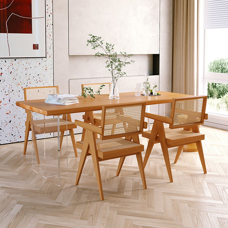 Modern Rectangular Dining Set Solid Wood and Acrylic 1/2/5 Pieces Natural Table and Chairs Clearhalo 'Dining Room Sets' 'Dining Tables & Seating' 'dining_room_set' 'furn' 'furn_dining_room_set' 'Furniture' 'furniture_dining_room_set' 'Kitchen & Dining Furniture' 'kitchen&dining_furn' 'kitchen' 4599378