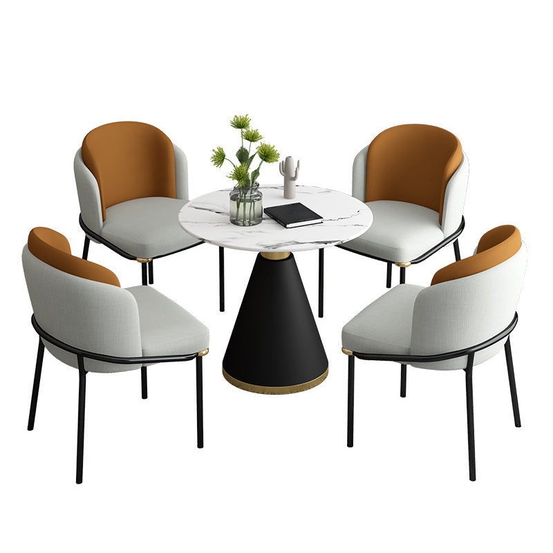 White Stone Top 1/5 Pieces Dining Set Glam Style Kitchen Set for Dining Room 5 Pieces: Table, 4 Orange-Grey Chairs Clearhalo 'Dining Room Sets' 'Dining Tables & Seating' 'dining_room_set' 'furn' 'furn_dining_room_set' 'Furniture' 'furniture_dining_room_set' 'Kitchen & Dining Furniture' 'kitchen&dining_furn' 'kitchen' 4599390